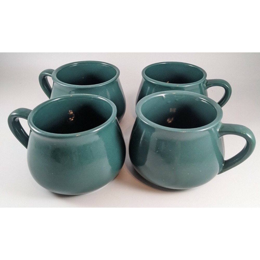 Green Handled‎ Stoneware Soup Mugs / Bowls Set Of 4